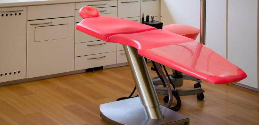 Gray Metal Framed Red Dental Treatment Chair