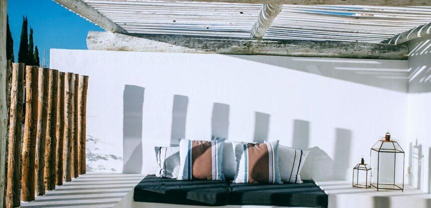 two brown-and-white throw pillows
