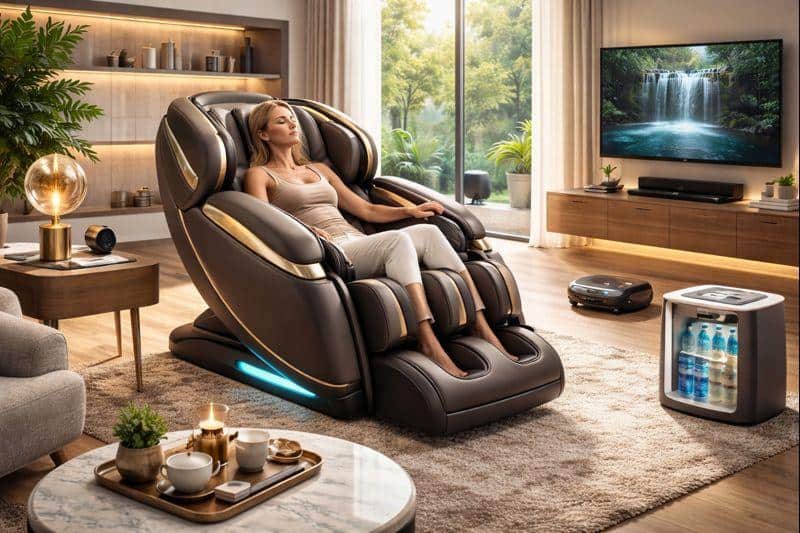 Sillón de masajes y muebles inteligentes: relax real en un hogar moderno