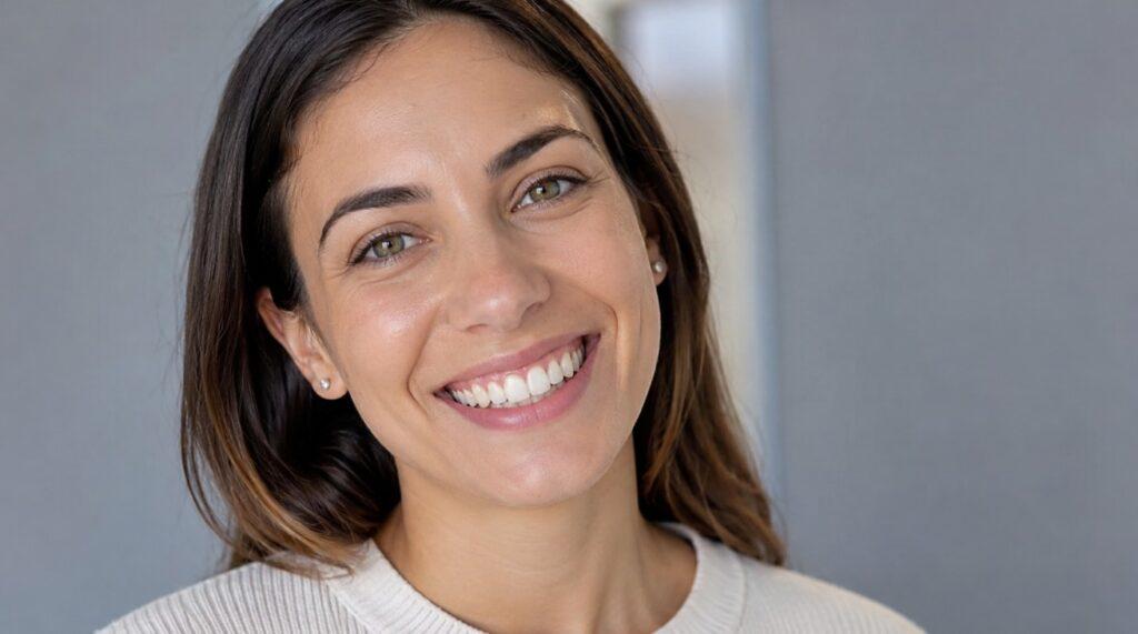 Persona con una sonrisa sana y armónica tras un tratamiento de estética dental